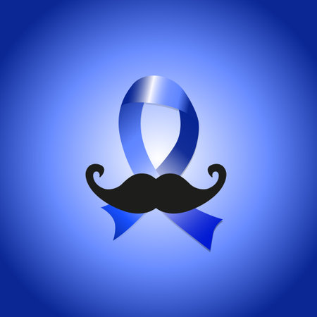 Blue ribbon with moustache - Prostate cancer awareness month conceptのイラスト素材