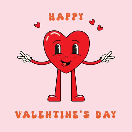 Groovy cartoon heart - Happy valentine's dayのイラスト素材