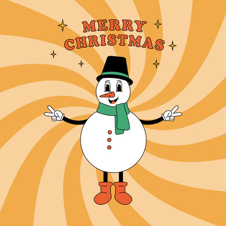 Groovy Christmas card with snowman - merry christmasのイラスト素材
