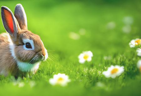 cute rabbit in green grassの素材