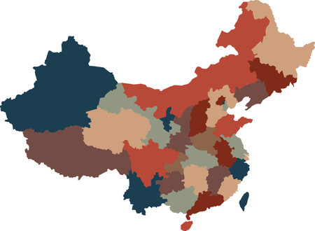 Color blank map of China with provinces, regions. Template, Copy spaceのイラスト素材