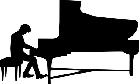 Pianist. Silhouettes pianist at the piano. Pianist Day. Piano Day. Vector illustrationのイラスト素材
