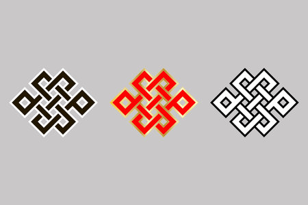 Asian knots or eternal knots. Set. Tradition Chinese, Tibetian knots. Sacred symbol of the rebirths concatenation in the Buddhismのイラスト素材