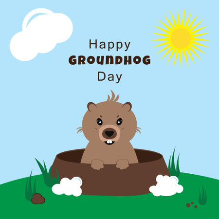 Happy Groundhog Day. Vector Illustration. Greeting card, poster and bannerのイラスト素材