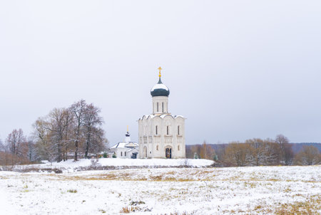 Church of the Intercession on the Nerl. Built in 12th century. Bogolyubovo, Vladimir region, Golden Ring of Russiaの写真素材
