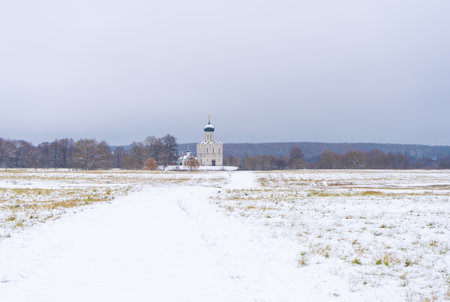 Church of the Intercession on the Nerl. Built in 12th century. Bogolyubovo, Vladimir region, Golden Ring of Russiaの写真素材