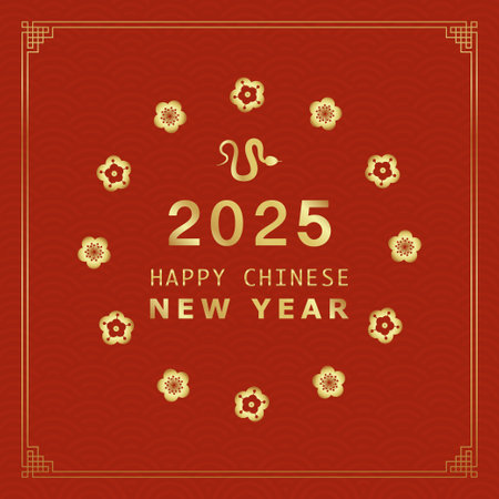 Happy Chinese New Year 2025 background. Year of the snake design wallpaper. Modern luxury oriental illustration for cover, banner, website, envelope, social media postのイラスト素材
