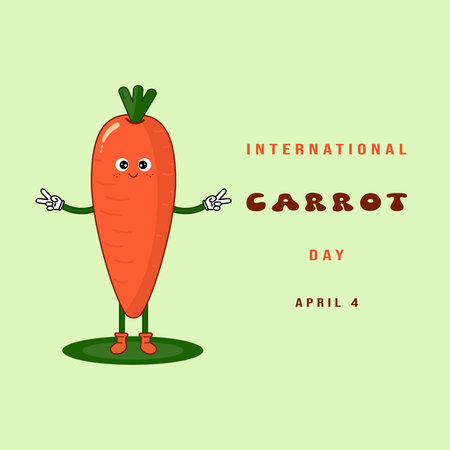 International carrot day. Cute cartoon carrot character. For poster, card, print, social media, post. Vector illustrationのイラスト素材