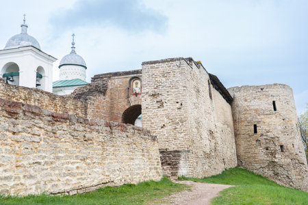 Fortress in Izborsk. Pskov region. Russia. Walls of ancient fortress. High quality photo