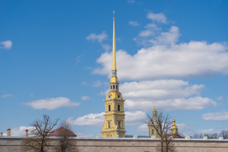 Ancient Peter and Paul Fortress in spring sunny day, view from Neva river. Saint Petersburg, Russiaの写真素材