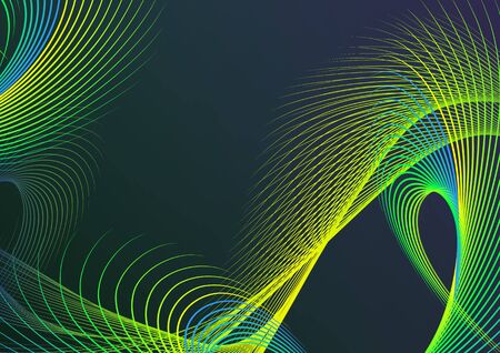 Abstract simple background with wave lines on dark green gradientの写真素材