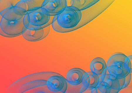 Abstract on orange background with blue waves frameの写真素材