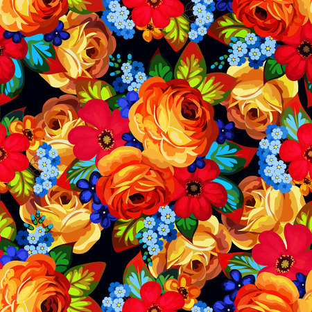 Pretty vintage seamless pattern with roses and poppies 2のイラスト素材