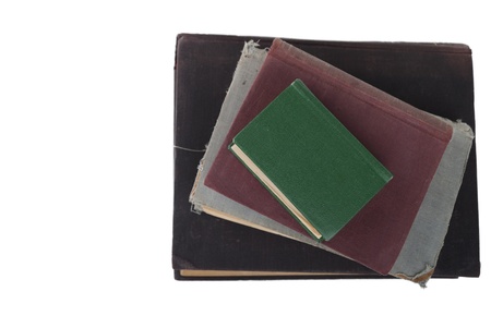 The stack old books from the top isolated on whiteの写真素材