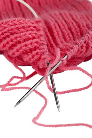 close up knitting isolated on white backgroundの写真素材