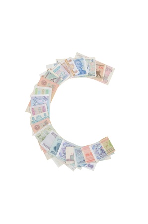 Letter c from money isolated on white backgroundの写真素材