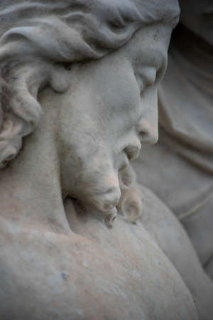 Abstract close up, Victorian cemetery statue, Jesuss face closed eyesの写真素材