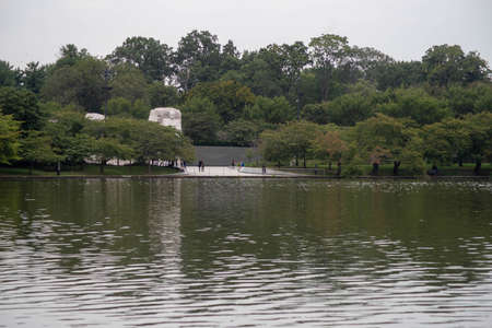 Washington DC USA 9-24-20, Dr. Martin Luther King Jr. monument in Washington seen from across the water. Dr. King's statue towers above the rest.のeditorial素材