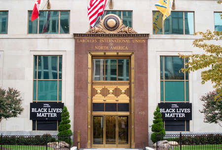 Washington DC USA 9-24-20, Black Lives Matter signs on either side of the beautiful doors of the...