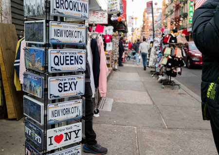New York postcard souvenir shop and sidewalk street scene