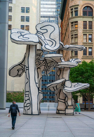 Group of four Trees Outdoor Statue Sculpture Chase Manhattan Plaza NYCのeditorial素材