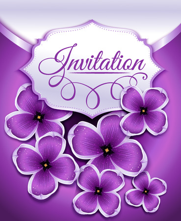 Wedding invitation card with lilac floral background.のイラスト素材
