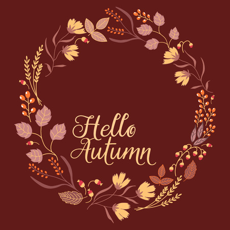 Autumn Floral Frame Collection. Cute set with retro flowers arranged in a shape of wreath perfect for wedding invitations and birthday cards.のイラスト素材