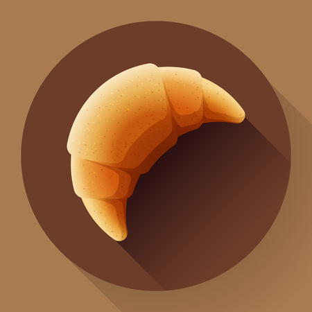 French breakfast - sweet croissant. Long shadow styleのイラスト素材