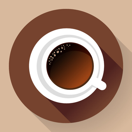 Good morning drink - hot cup of coffee. Flat Icon. Long shadow style.のイラスト素材