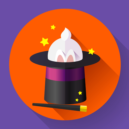Rabbit in a magic hat. Flat design style icon.のイラスト素材