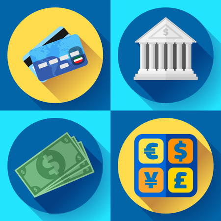 Money and bank icon set. Flat designed style.のイラスト素材