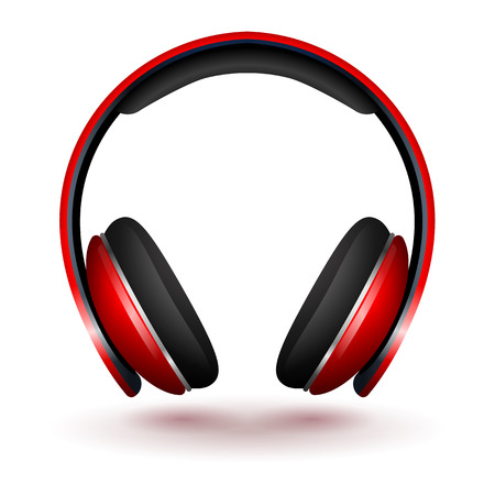 Realistic Red Vector headphones isolated on white.のイラスト素材