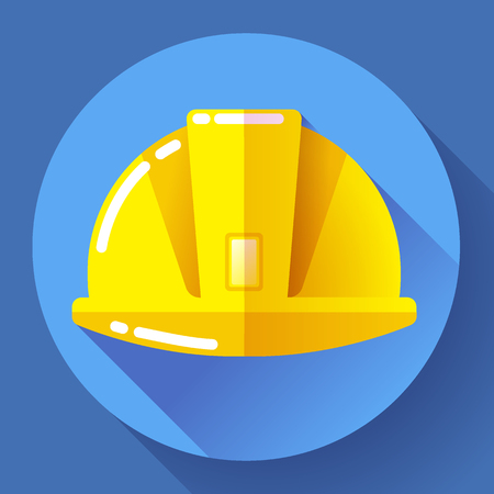 Yellow construction worker helmet icon. Flat design styleのイラスト素材