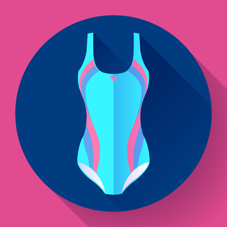 Fashionable women one-piece sport swimsuit vector icon. Flat design style.のイラスト素材