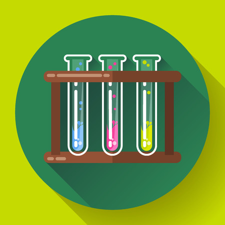 set test tubes bubbling sparkling liquid icon. Flat 2.0 design styleのイラスト素材