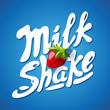 lettering milkshake sign with Strawberry - label for packing, vectorのイラスト素材