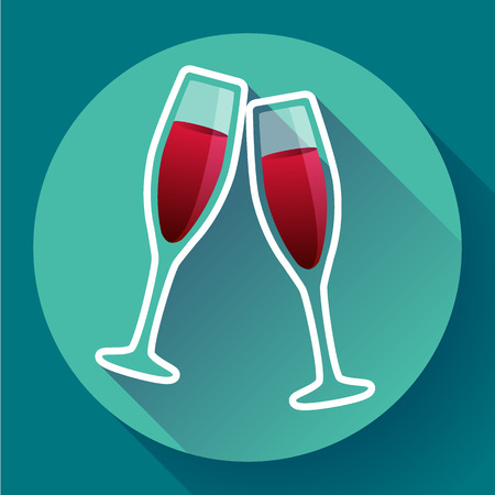 Two glasses of wine flat icon with long shadow - celebration symbolのイラスト素材