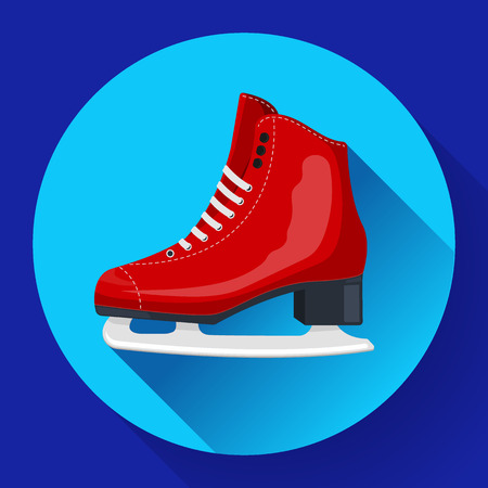 Red classic ice figure skates icon vector. Sport equipment. Side viewのイラスト素材