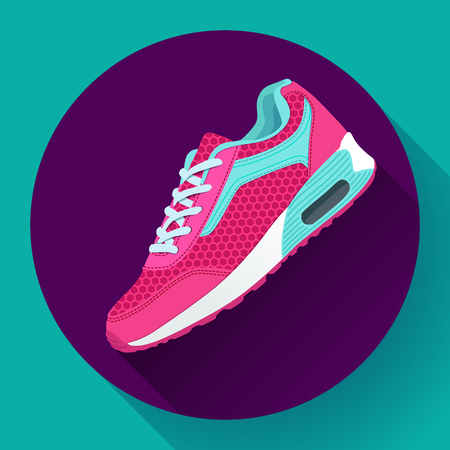 fitness sneakers shoes for training running shoe flat design with long shadowのイラスト素材