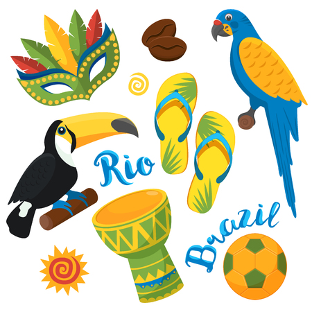 Brazilian Festival in Sao Paulo. Flat Brazil icons set Colorful vector illustrationのイラスト素材