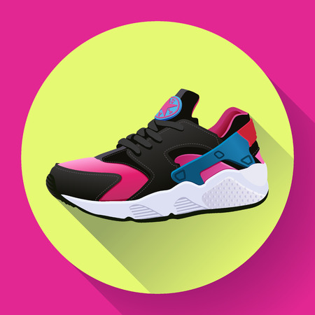 fitness sneakers shoes for training running shoe flat design with long shadowのイラスト素材