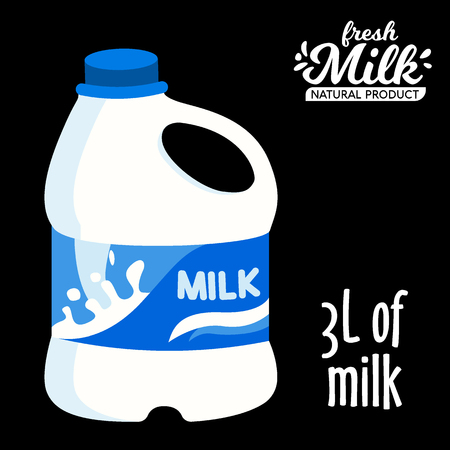 Milk in a big plastic bottle icon flat style. Isolated on black background. Vector illustrationのイラスト素材