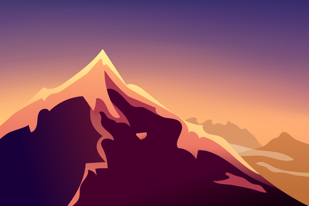 Sunset Mountain Landscape Mountainous Terrain. Mountain Design Vector Silhouettes Of Mountains Backgrounds Sunset. Can Be Used For Banner Flyer Book Cover Poster or Web Banners.のイラスト素材