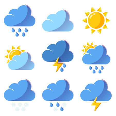 Weather icons forecast colorful vector icons set isolated on whiteのイラスト素材