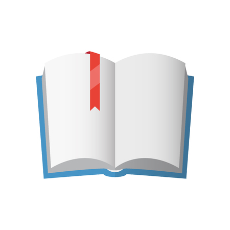 Icon of open textbook with red bookmark. Blank book with a blue cover. Isolated on white background. Vector illustration.のイラスト素材