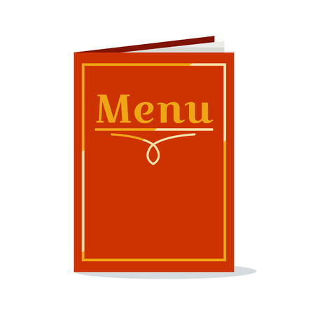 Cafe, restaurant red menu book icon in flat style. Paper menu with inscription. Isolated on white background. Vector illustration.のイラスト素材