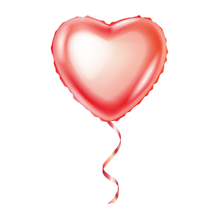 Realistic pink balloon in form of heart isolated on white background, romantic gift on date or celebration Valentines Day, vector illustrationのイラスト素材