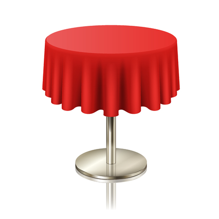 Round red clean table, restaurant round table with red tablecloth isolated. furniture for cafe or public place interior, vector illustrationのイラスト素材