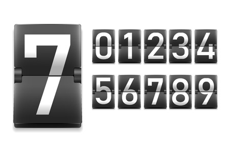 Set of numbers, white digits on black in mechanical scoreboard style, realistic template, vector illustrationのイラスト素材