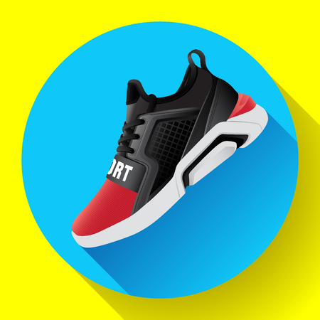 fitness sneakers shoes for training running shoe flat design with long shadow. Fitness appのイラスト素材